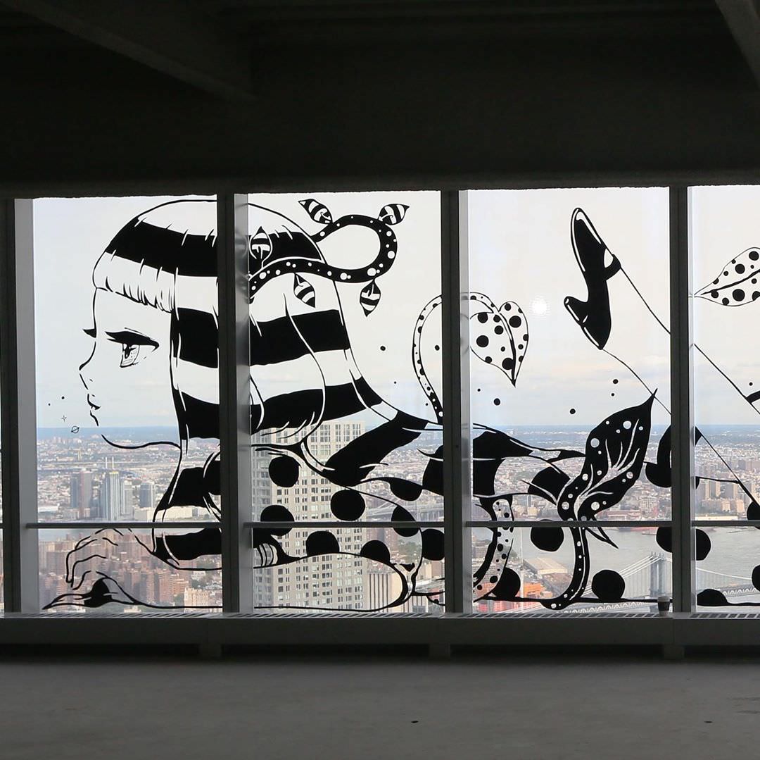 Window art by StickMonger at 3 World Trade Center